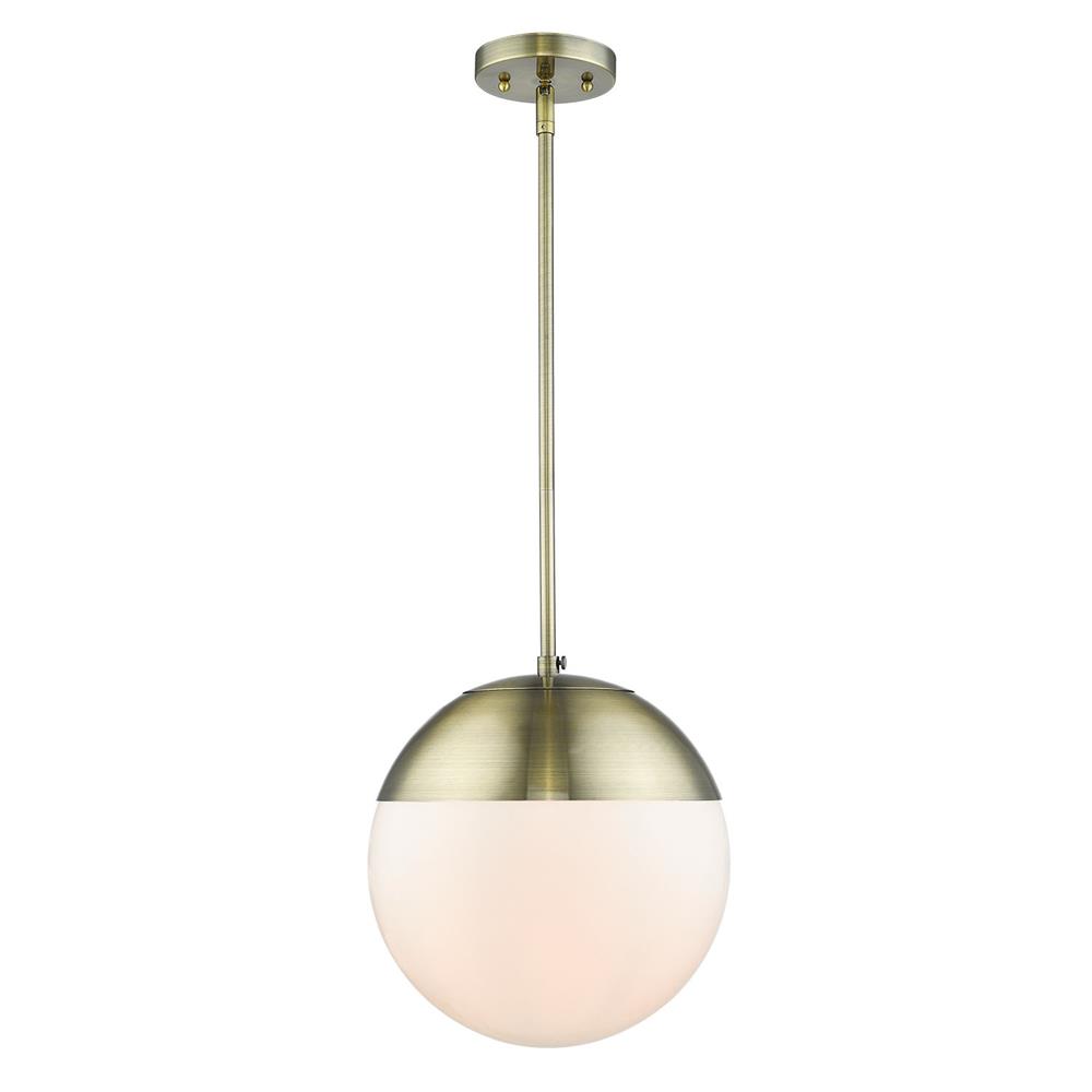 Golden Lighting 3218-L AB-AB Dixon Pendant in Aged Brass with Opal Glass and Aged Brass Cap